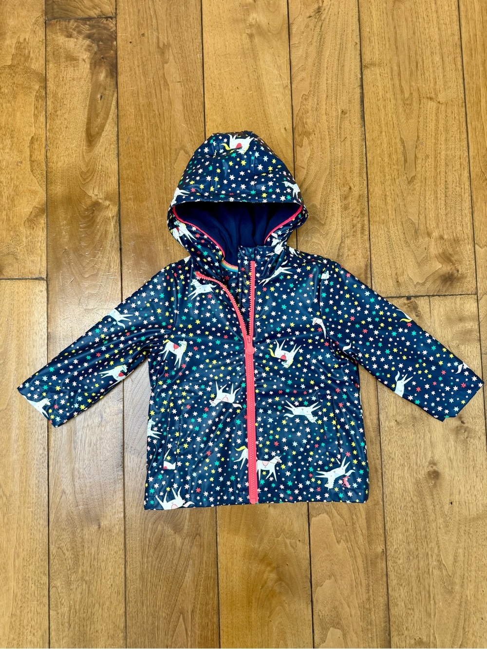 Joules Raindance Unicorn & Stars Fleece-Lined Raincoat Size 2Y EUC
